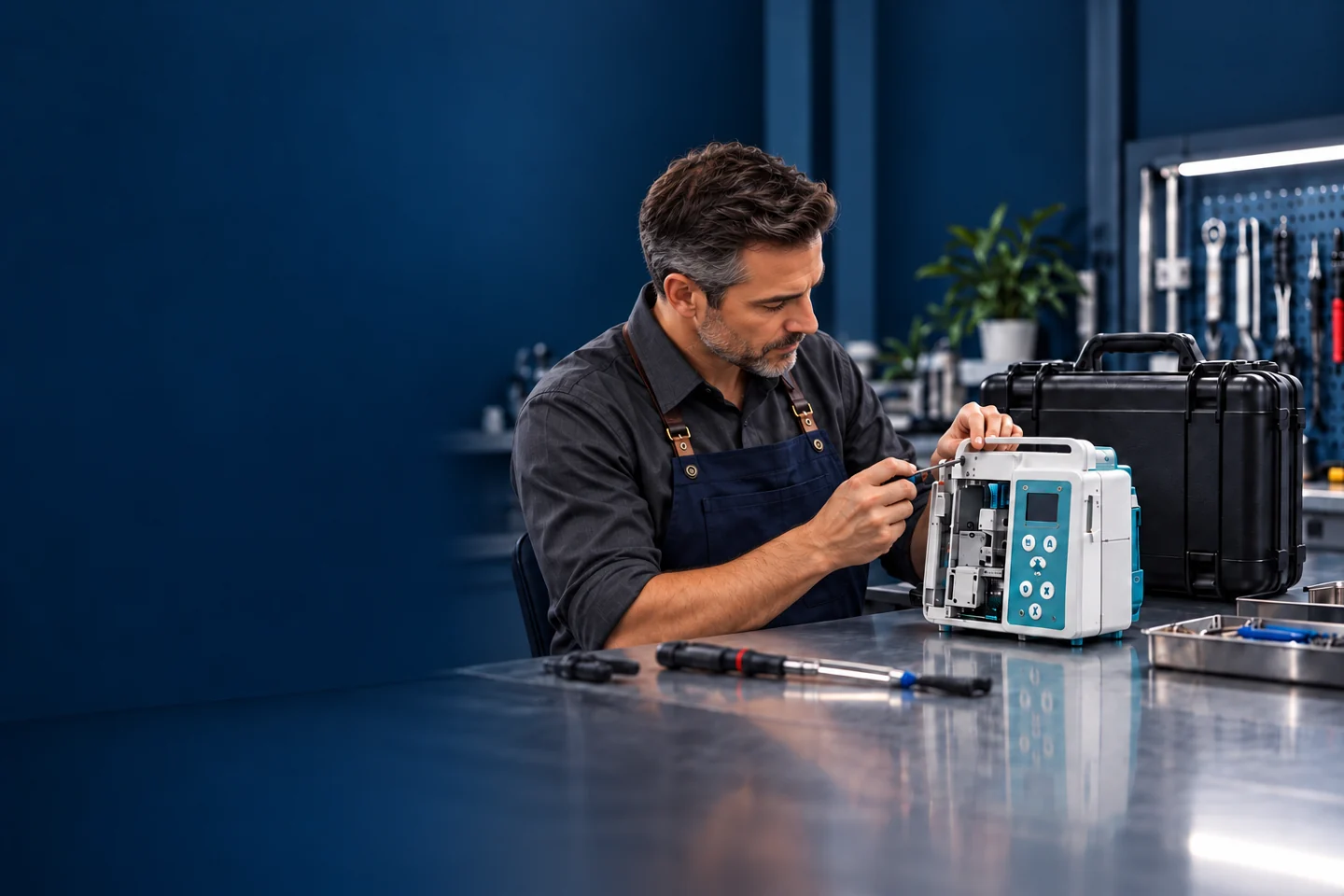 Illustrative professional equipment servicing scene
